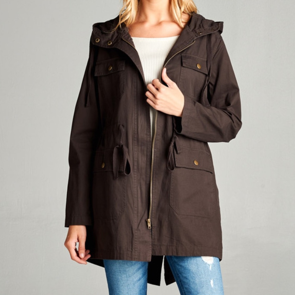 Brown Hooded Utility Jacket